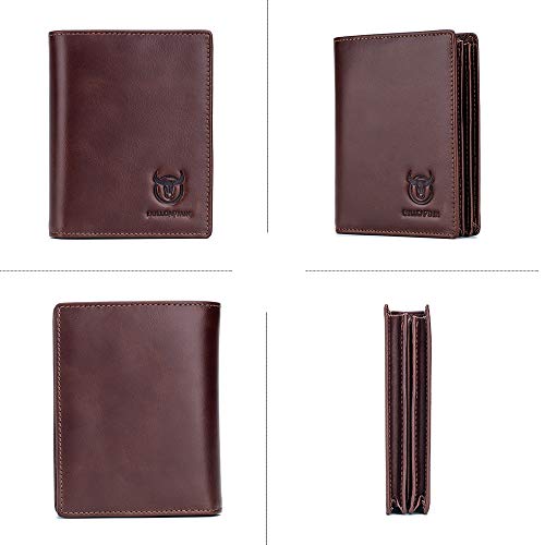 Bullcaptain Rfid Blocking Bifold Wallet For Men Genuine Leather Extra Capacity Travel Wallet With 2 Cash Compartments Qb027 (Coffee) #TOP1