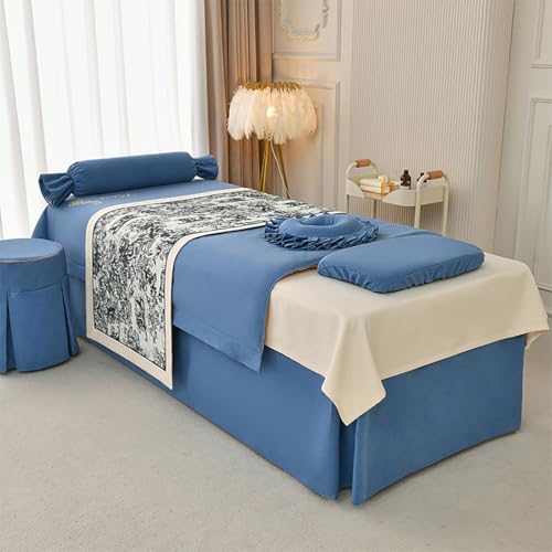 Mantel ajustable con sábana perforada azul y juego de sábanas para salón de SPA lavable 2