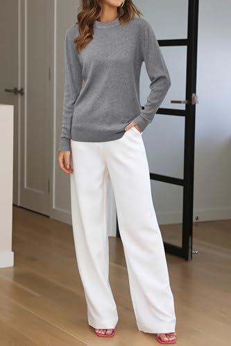 Image of Arach&Cloz Women's Wool Blend Classic Crew Neck Casual Fall Sweaters