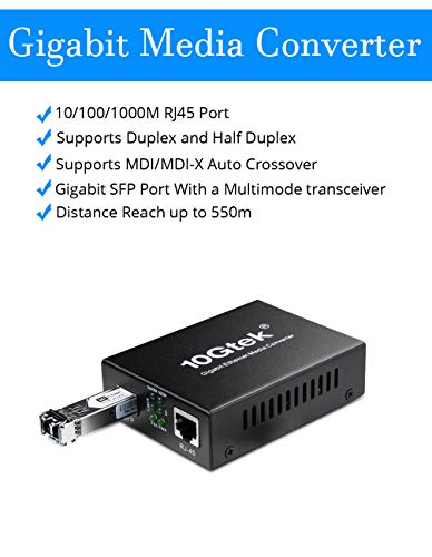 Image of Gigabit Multi-Mode LC Fiber Media Converter, with SFP SX Module, Fiber to Ethernet Converter, 1000Base-SX to 10 /100 /1000M RJ45, MMF, 850nm, up to 550m