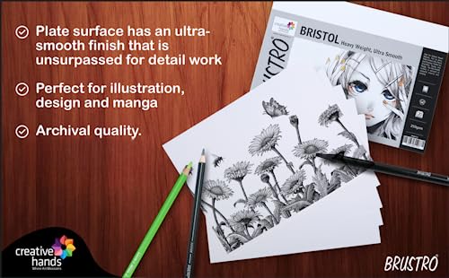 Image of Brustro Artists Small Bristol Paper | 250 GSM, 50 Sheets, Size (Small) |10X14 cm| Ideal for Solvent Based Markers, Ink, Airbrush,Pencil & Charcoal, Illustration, Design, Manga