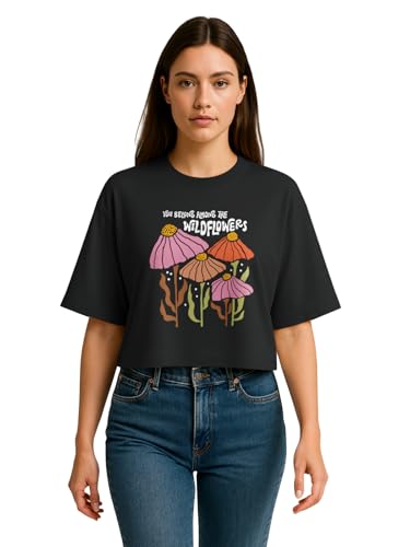 Image of HELLCAT Beige Printed Loose Fit Crew-Neck Crop T-Shirt for Women