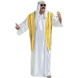 Lieferumfang: ein Scheich Kostüm bestehend aus einer Tunika mit Weste, Kopfbedeckung