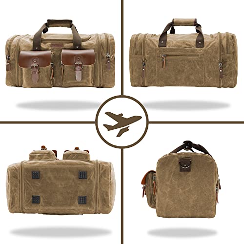 Image of Wildroad Waxed Canvas Genuine Leather 50L Waterproof Duffle Bag - Vintage Travel Weekender Overnight Carry On