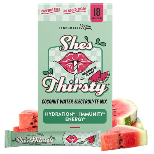 Image of Legendairy Milk She's Thirsty Watermelon, No Sugar Added Electrolytes Powder Packets–Coconut Water Mix for Women, Instant Hydration Packets, Immune Support, Pregnancy Safe, 18 Ct