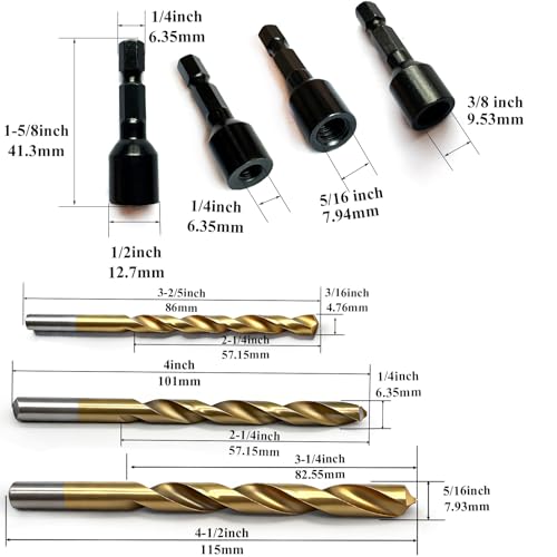Image of 3 Set(6pcs) Hanger Bolt Driver and Drill,3Sizes Alloy-Steel Driver HSS Twist Drill for 1 /4 inch-20 5 /16 inch-18 3 /8 inch-16 Double Headed Wood Screws Fully All Threaded Rod,Threaded Insert Hexagon Head Bits