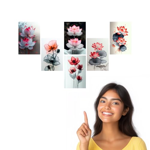 Image of SiddArtify Lotus Flower Wall Art Poster Print Set - Botanical Floral Decor for Living Room Bedroom Office - Set of 2-4x6 Inch - Board (Pack of 6) - Sticker (Pack of 6)