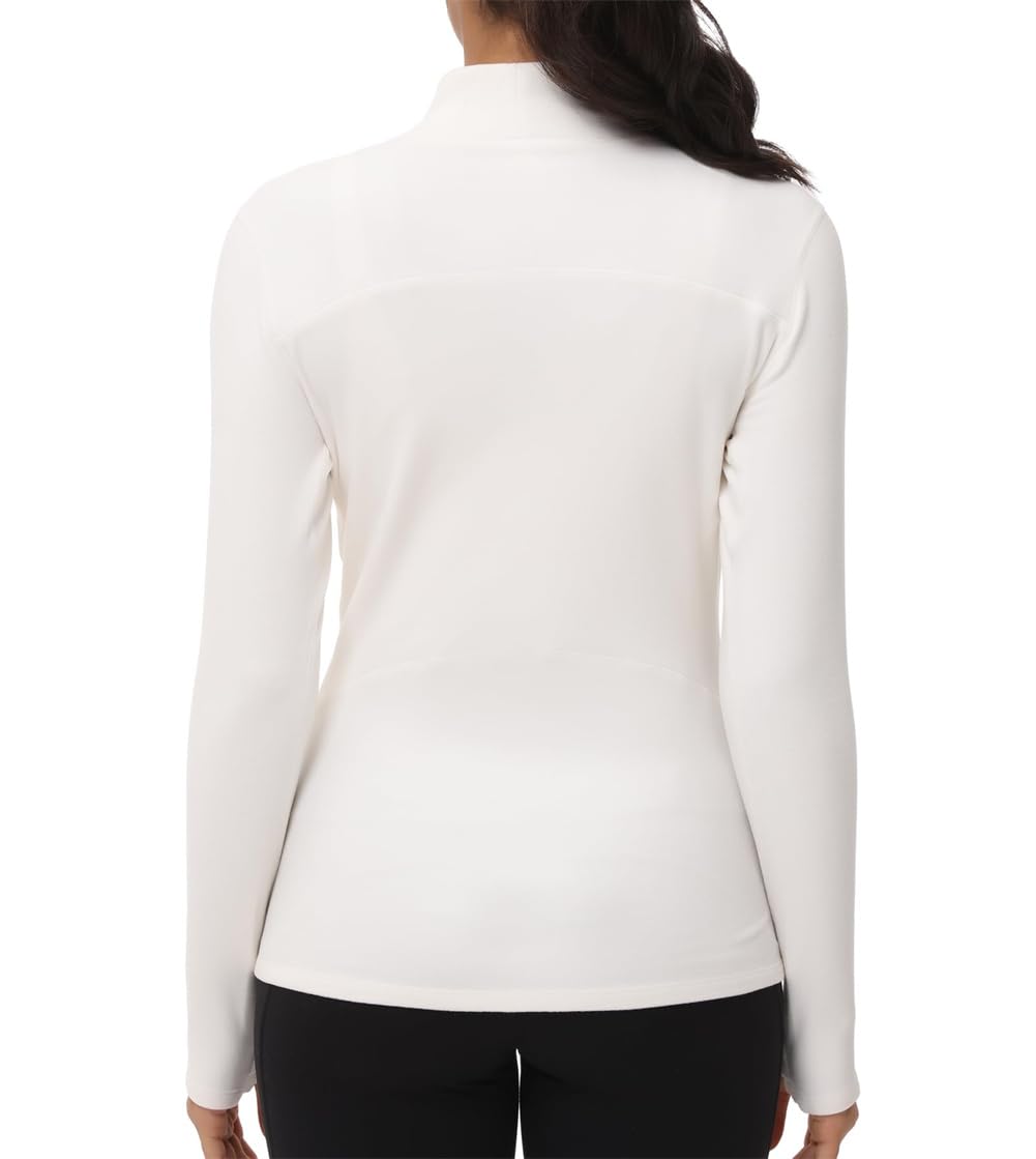 Camicie termiche da donna a maniche lunghe con collo alto, in pile, a maniche lunghe, girocollo, Beige, S