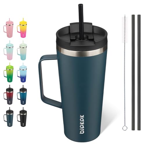 Image of BJPKPK 22oz Insulated Tumbler with Handle, Lid & Straw, Stainless Steel
