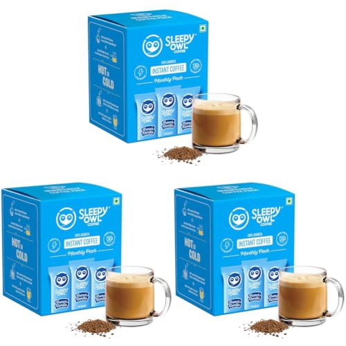Image of Sleepy Owl French Vanilla Flavour 100% Arabica Coffee Sachets | 60g - Pack of 90 x 2g Instant Coffee Powder Sachets | Travel Friendly