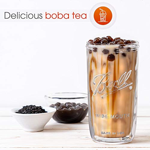 Reusable Wide Mouth Smoothie Cups Boba Tea Cups Bubble Tea Cups With Lids And Gold Straws Mason Jars Glass Cups (2-Pack, 24 Oz Mason Jars) #TOP2