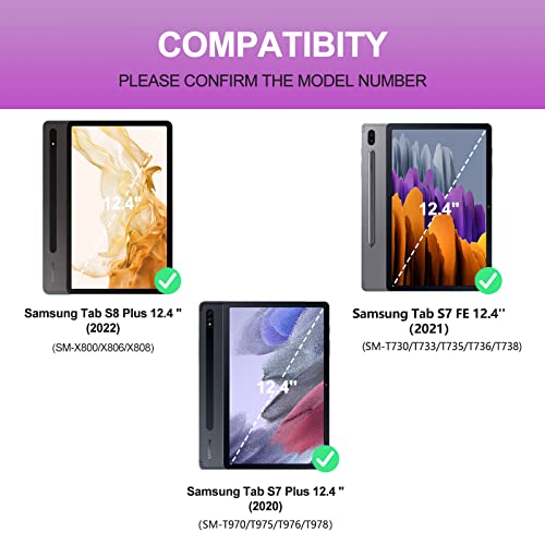 Tablet Keyboard Case For Galaxy Tab S7 Fe(5G) 2021 / S8 Plus 2022 - Smart Protective Folio Case With S Pen Holder For Samsung Galaxy Tab S7 Plus - Wireless Backlight Detachable Bluetooth Keyboard #TOP1