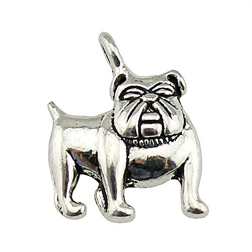 NEWME 60pcs Bulldog Charms Pendant for DIY Jewelry Wholesale Crafting Bracelet and Necklace Making (Antique Silver)