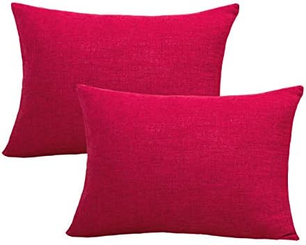 Jepeak Comfy Throw Pillow Covers Cushion Cases Pack of 2 Linen Farmhouse Modern Decorative Solid Rectangular Pillow Cases for Couch Sofa Bed (Burgundy, 16 x 24 Inches)