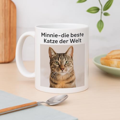 Personalisierte Tasse mit mit Ihrem Haustierfoto und Text – Geschenk mit Bild, Hunde Tasse Personalisiert mit Foto, Katze Personalisierte Keramik Tasse mit Foto, Kaffeebecher mit Foto - 330 ml