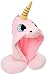 Travel Neck Pillow - Cute Unicorn Shading Hoodie U Soft Pillow for Boy and Girl (PINK)
