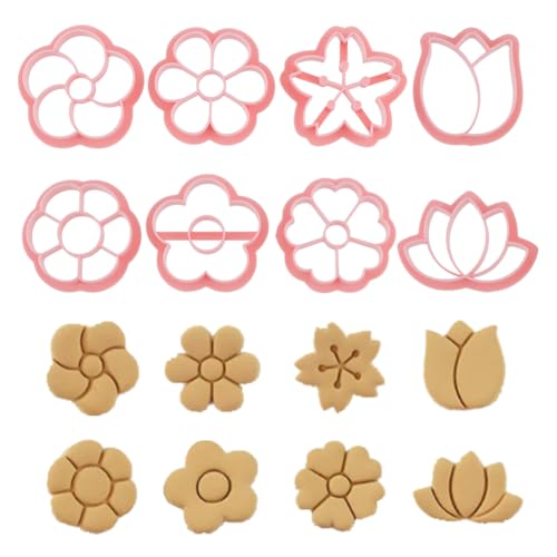 HOBBIESAY 8 moldes de arcilla polimérica para pendientes, flores, sellos de arcilla, mini margaritas, flores, herramientas de polímero, cortadores de cerámica rosa, para manualidades, pendientes