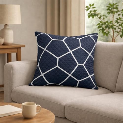 AMAZE ATTIRES Premium Printed Quilted Cushion Cover 20X20 Inch – Set of 1 | Soft Plush Decorative Square Throw Pillow Covers with Velvet Back, Washable Cushion Covers for Sofa, Couch & Bed - [Black]