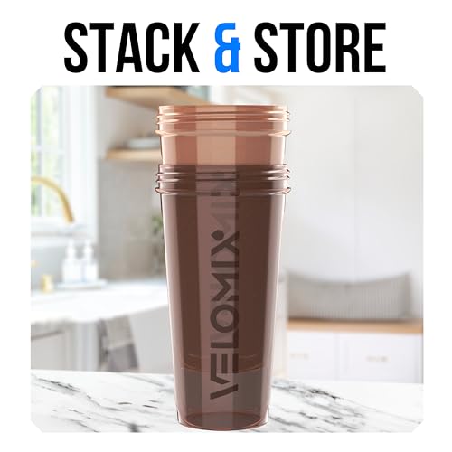 VELOMIX -2 Pack- 28 oz Protein Shaker Bottles for Protein Mixes - 2x Wire Whisk | Leak Proof Shaker Cups for Protein Shakes | Protein Shaker Bottle Pack | Shakers for Protein Shakes-Brown Colors