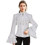 Victorian Blouse Womens Gothic Shirt Vintage Long Sleeve Lotus Ruffle Tops (White,2XL)