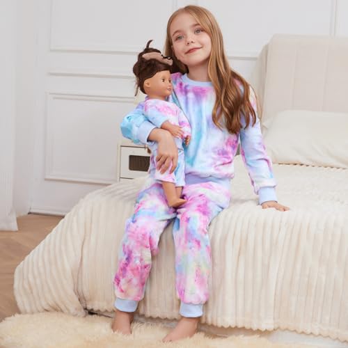 QPANCY Matching Doll & Girls Fleece Pjs Set kids Fall Winter Long Sleeve Sleepwear 2 Piece Pajamas2