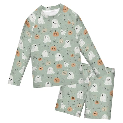 Halloween Ghosts Pumpkin Toddlers and Baby Boys' Swimsuit Trunk and Rashguard Set B0405048