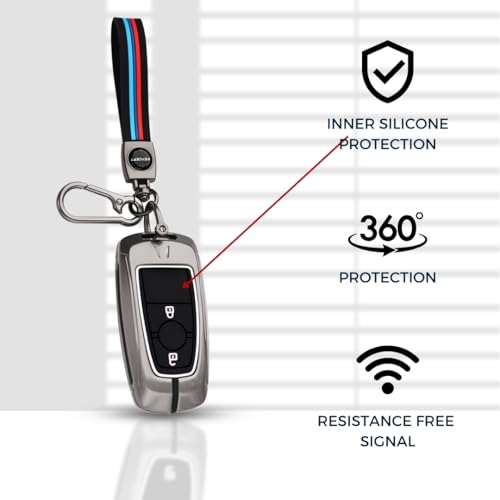 Image of Keycept Metal Alloy Key Cover Compatible for Fo-rd Ecosport, Endeavour, Figo, Freestyle, Aspire 2 Button Smart Key with Keychain (Long Keychain).