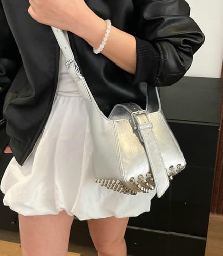 Women Trendy Bucket Shoulder Purse Vegan Leather Y2k Small Tote Crossbody Bag Rivet Handbags Satchels 20253