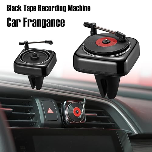 Image of Record Player Car Vent Clips Air Freshener Retro Style Album Cover Car Air Conditioning Outlet Clip Fragrance Diffuser Car Interior Decoration Accessories, Black