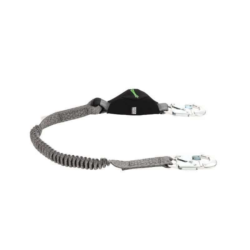 Image of MSA 10193748 V-Series Stretch Shock Absorbing Lanyard - 6', Single-Leg, 36C Small Snaphooks, Stretchable Length, Polyester Web, Durable, Energy Absorbing Lanyard