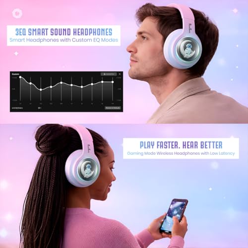 Image of PunnkFunnk Astro Junior Wireless Bluetooth Headphones with BT 5.3, Noise Cancelling, Hi-Res Audio, 40mm Drivers, Deep Bass, Memory Foam Ear Cushions, Over-Ear Headset for Kids, Teens & Adults (Blue)