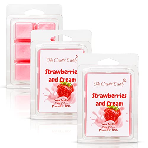The Candle Daddy - Strawberries & Cream - Sweet Strawberry With Cream Scented Melt- Maximum Scent Wax Cubes/Melts- 1 Pack -2 Ounces- 6 Cubes #TOP1