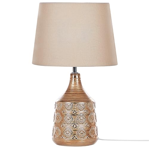 Beliani Tischlampe 47 cm Keramik Stoffschirm beige/braun Kabel mit Schalter Retro Wari – Bild 4