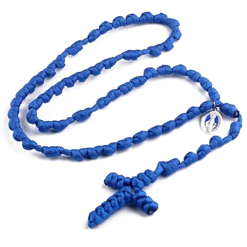 HanlinCC Handmade Knotted Paracord Rosary Necklace with St.Benedict Miraculous Medal for Men and Women2