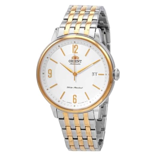 Orient Relógio clássico masculino japonês de aço inoxidável com corda automática/manual RA-AC0J-A modelo: (RA-AC0J07S10B), Branco, Relógio automático