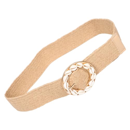 Bohemian Style Fashion Belt for Women Elastic Material with Unique Shell Accents Elegant Round Buckle for Holiday and Country Concert Outfits