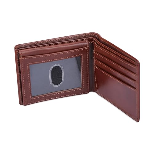 The Antiq Leather Wallet for men, Extra capacity with 2 ID Windows, RFID Blocking, Currency Organiser, Men's Purse, Slim Billfold with 6 Credit Card Slots, Gift for Him (Pass Case Wallet, Wine)