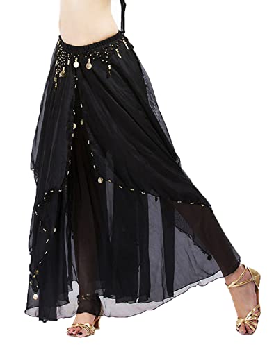 Victray Women's Dance Skirts Belly Dance Long Skirts Swing Layered Skirt Party Festival Costume (Black) #TOP4