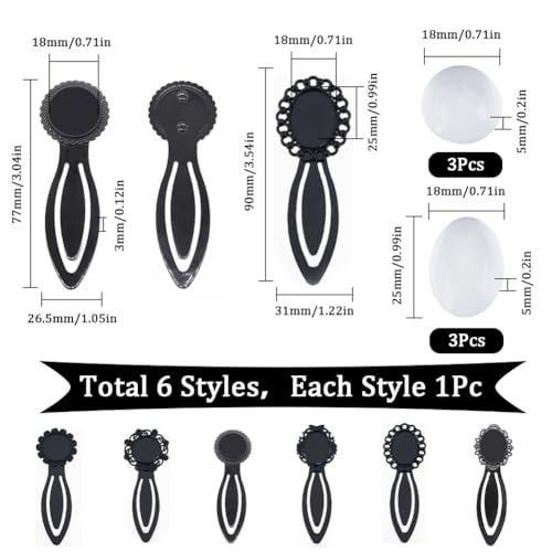 SUNNYCLUE 1 Box 12Pcs DIY 6 Sets Cabochon Bookmark Retro Style Black Metal Bookmarks Blanks Glass Dome Vintage Bookmark Bezel Tray Book Marks Clip Round Oval Clear Cabochons for Bookworm DIY Crafts - Image 2