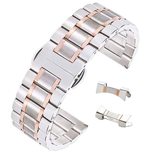 19mm Two Tone INOX Steel Watch Band in Silver and Rose Gold Metal Watch Bracelet with Deployment Clasp