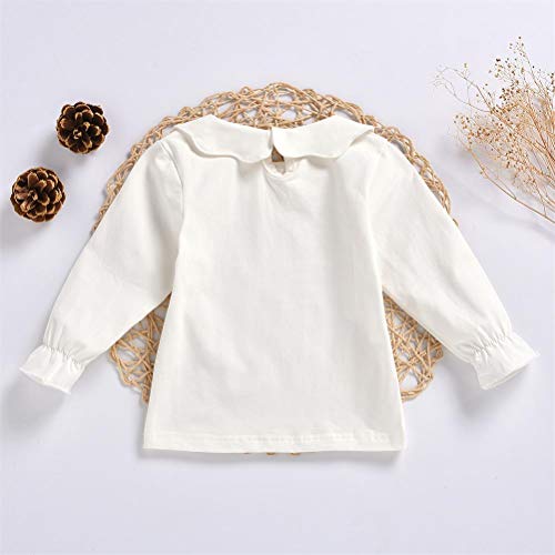 MODNTOGA Kids Baby Girl Long Sleeve Collar Shirt Toddler White Blouse Puff Short Sleeve T-Shirt Solid Color Basic Top Bottom3