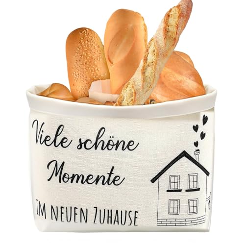 KZXCVS Viele schöne Momente IM NEUEN ZUHAUSE Geschenk Einzugsgeschenk Haus Wohnung Brotkorb,Geschenk zum Einzug - Bio-Baumwolle Wohnglück Korb Nachhaltiger Stoffkorb mit Wohnungseinweihung Brotkorb