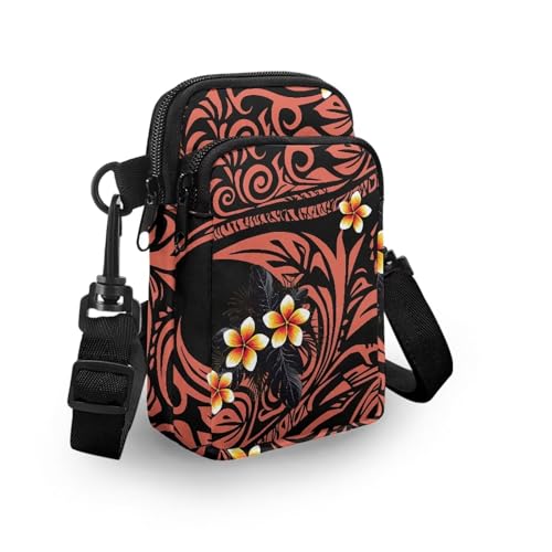 Image of Hawaiian Tribal Small Crossbody Bags for Women Cell Phone Bag Purse, Sea Turtle Zipper Sling Purses Shoulder Bag