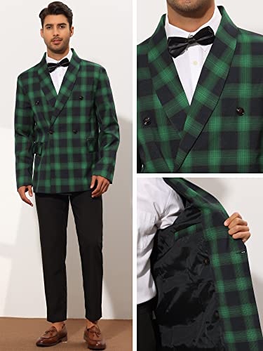 Lars Amadeus Double Breasted Checked Blazer For Men's Shawl Lapel Slim Fit Plaid Sports Coat Small Dark Green #TOP3