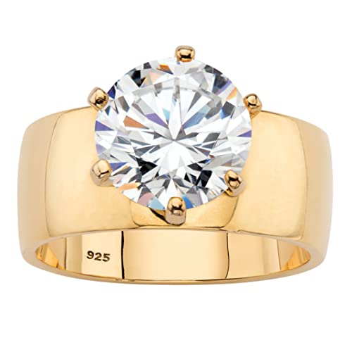 PalmBeach Yellow Gold-plated Sterling Silver Round Cubic Zirconia Solitaire Engagement Ring Sizes 5-10