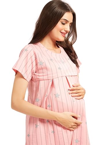 Image of AV2 Women's Cotton Printed Maternity & Feeding Night Suit Set of Top & Relaxed Capri Nursing Night Dress -2124