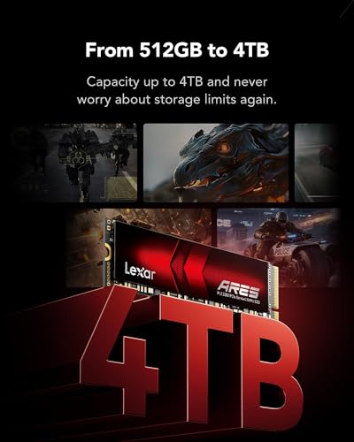 Image of Lexar ARES 4TB SSD, M.2 2280 PCIe Gen4x4 1.4 Internal NVMe SSD, Up to 7,400MB /s Read & 6,500MB /s Write, Internal Solid State Drive for PS5, PC, Laptop, Gamers, Creators, Professionals