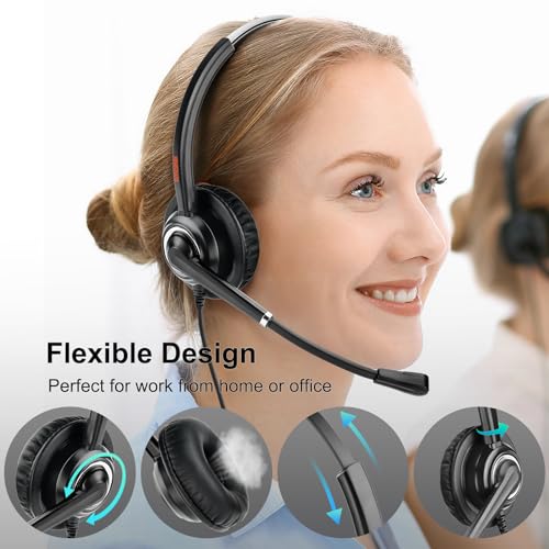 Image of USB Headset with Noise Cancelling Microphone Computer Phone Headset for Dragon Voice Recognition Speech Dictation PC Headphone for Call Center Skype Chat with Mic Mute Volume Control Call Button