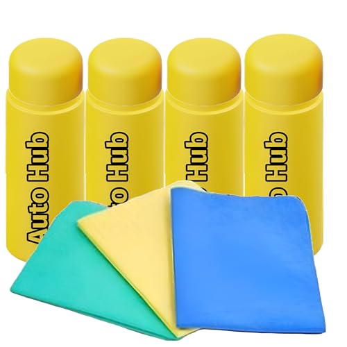 Image of Auto Hub Leatherette Chamois Cloth for Cleaning Car & Bikes (Material: Chamois PVA, Pack of 4, Blue, Yellow, Green, Pink)