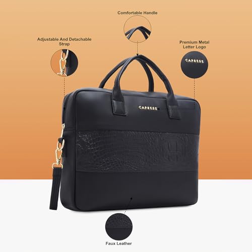 Image of Caprese Shawn Medium 16 Inch Laptop Bag for Women | Stylish 9L Business Handbag with Smart Sleeve & Back Zipper Pocket | Adjustable & Detachable Strap for Office Use